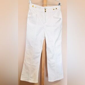 INC International Concepts Women's Flare Stretch White Jeans w/ Gold Accents 12